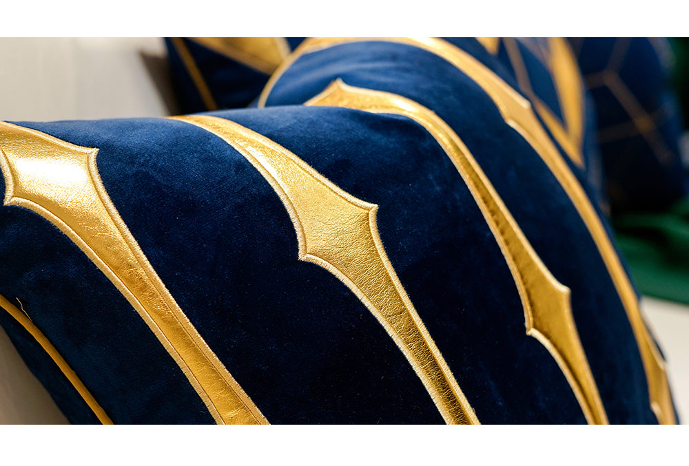 Blue Velvet Luxury Elegant Geometric Cushion Covers - Decked Deco