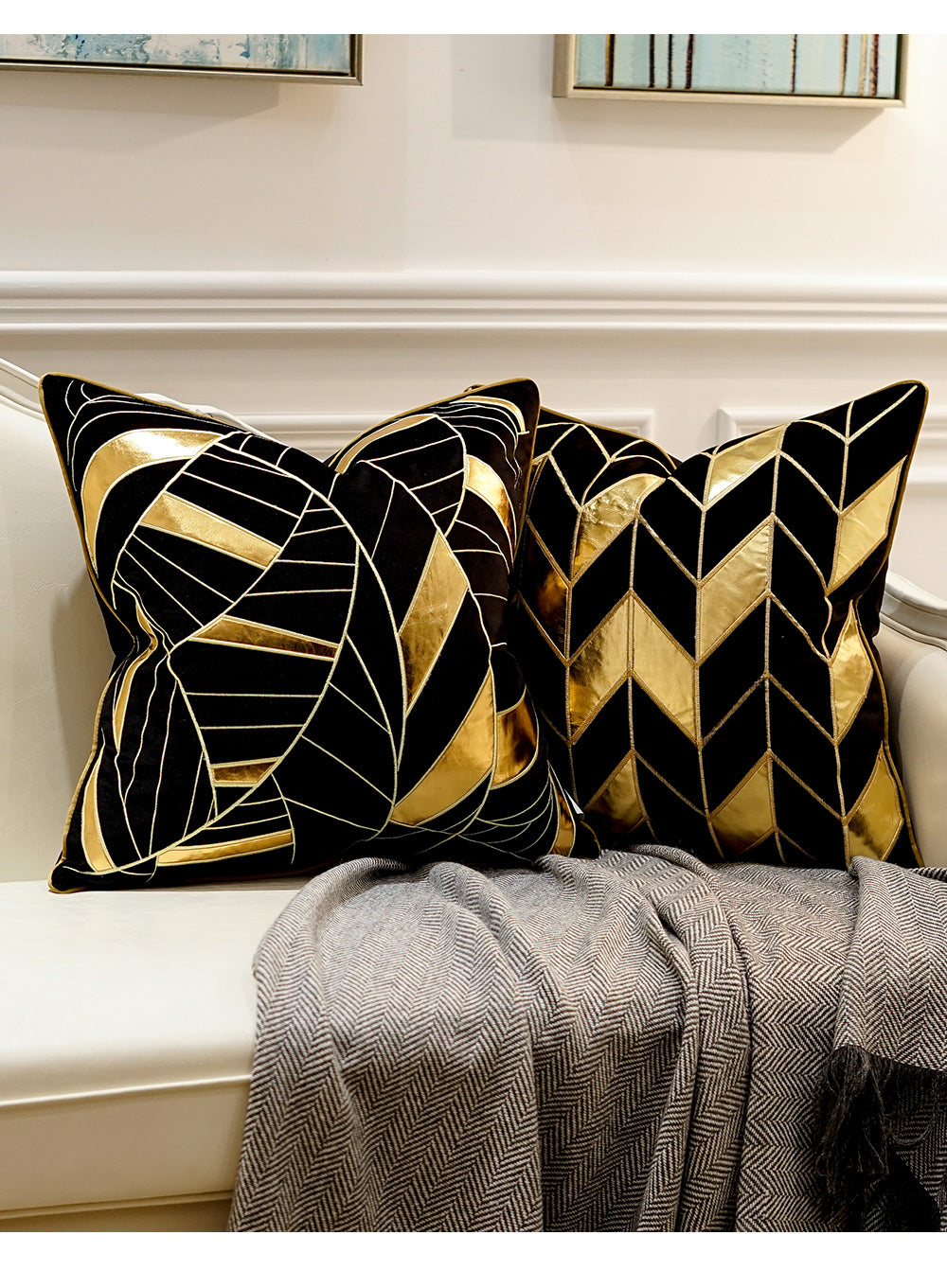 Black Luxury Elegant Geometric Cushion Covers - Decked Deco