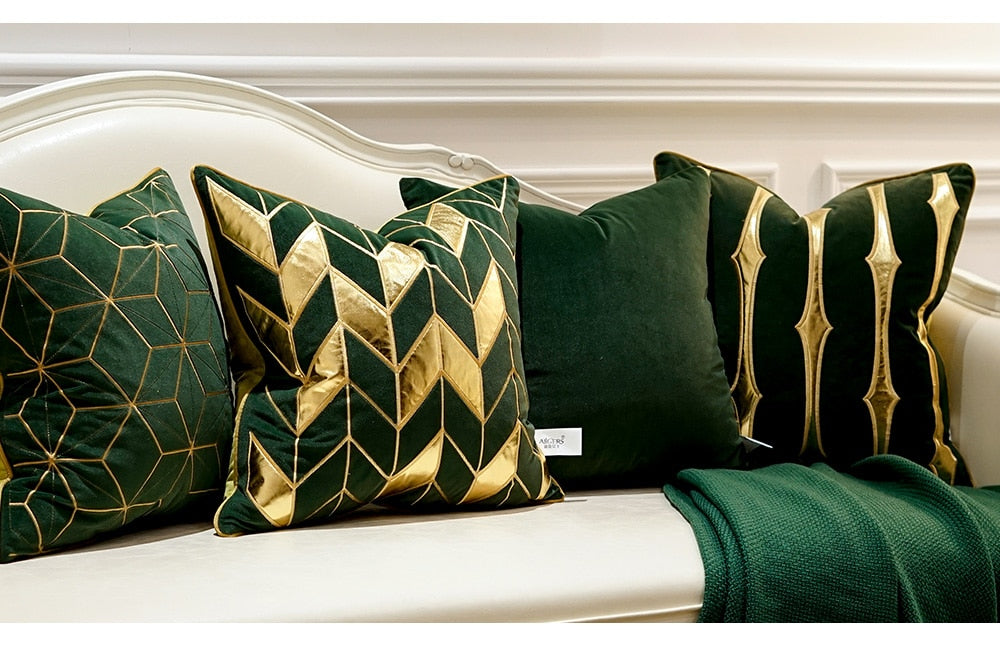 Green Velvet Luxury Elegant Geometric Cushion Covers - Decked Deco