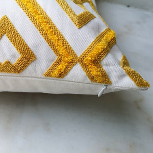 Yellow Embroidered Geometric Cushion Cover