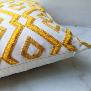 Yellow Embroidered Geometric Cushion Cover