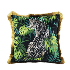 Tropical Leaves & Snow Leopard Cushion Covers 