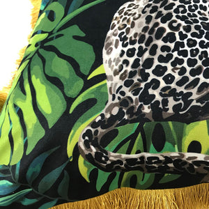 close up shot of Tropical Leaves & Snow Leopard Cushion Covers 