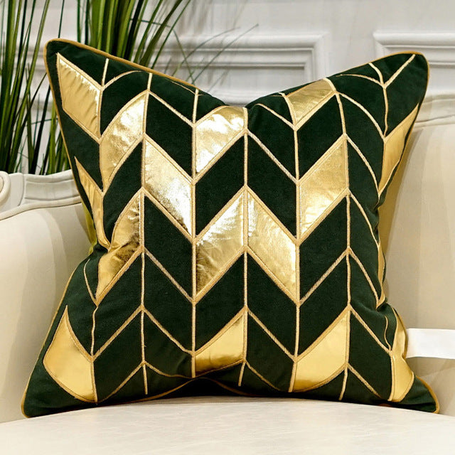 Green Velvet Luxury Elegant Geometric Cushion Covers - Decked Deco