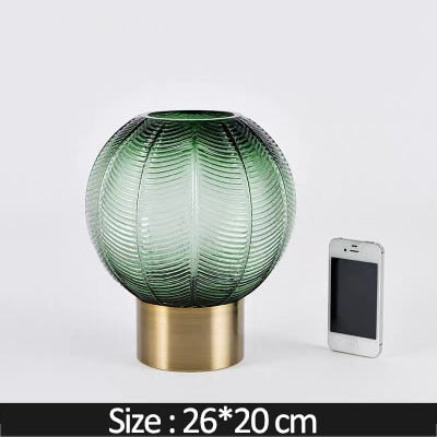 Large Green Palm Vases shown with mobile phone for size comparison measurements 26x20cm
