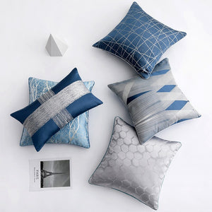 Embroidered Blue and Silver Cushion Covers