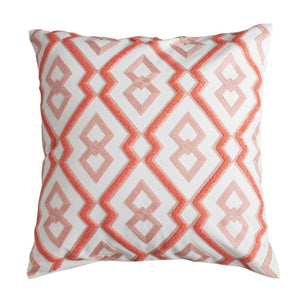 Salmon Pink Embroidered Geometric Cushion Cover