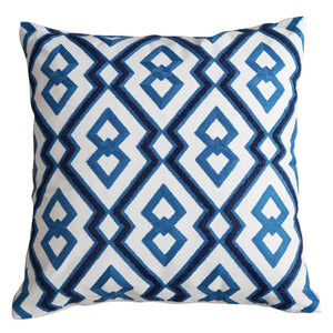 Blue Embroidered Geometric Cushion Cover