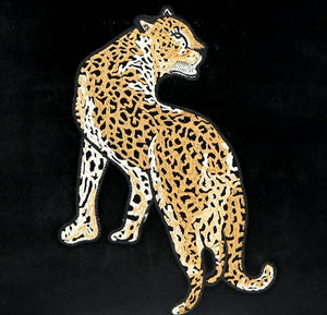 Leopard Embroidery Black Velvet Cushion Cover- embroidery up close