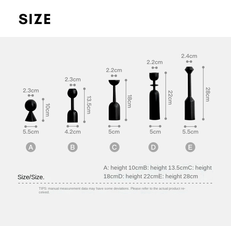 Black Wooden Candle Holder Collection with all measurements