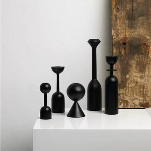 Black Wooden Candle Holder Collection  