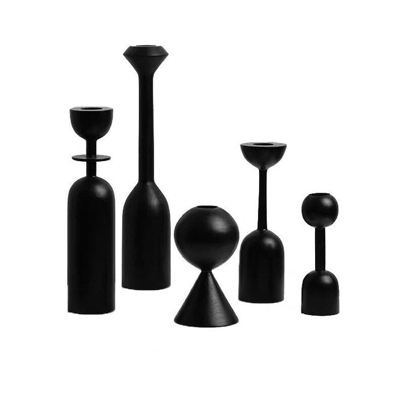 Black Wooden Candle Holder Collection 