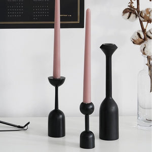 Black Wooden Candle Holder Collection with candles